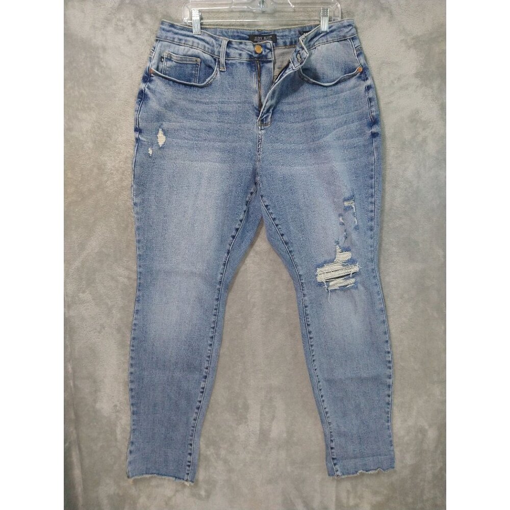 Judy Blue Light Blue Distressed Boyfriend Jeans